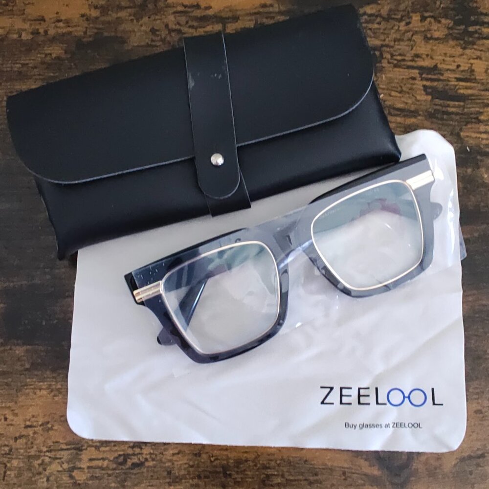 Zeelool Blue Square Frame Eyeglasses - Unisex Clear Lens with Soft Case (New)